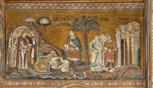 Enthauptung des Heiligen Paulus in Rom, byzantinisches Mosaik, XII-XIII Jahrhundert im nördlichen Querschiff von Byzantine
