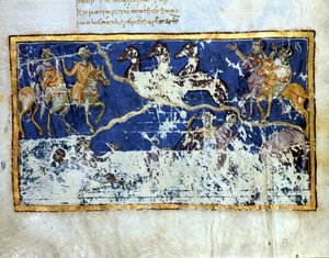 Die Apokalypse. Miniaturseite eines byzantinischen Manuskripts aus dem 10. Jahrhundert. Venedig, Bibl. Marciana