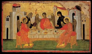 Die Gastfreundschaft Abrahams, Altes Testament Dreifaltigkeit, ca. 1380 von Byzantine
