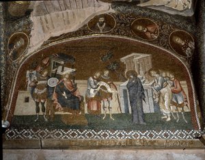 Die Volkszählung, Maria und Josef vor Herodes dem Großen (Mosaik von 1310-1320) von Byzantine