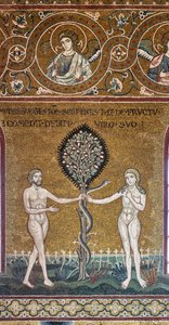Die Erbsünde, byzantinisches Mosaik, Alttestamentlicher Zyklus-Irdisches Paradies, XII-XIII Jahrhundert
