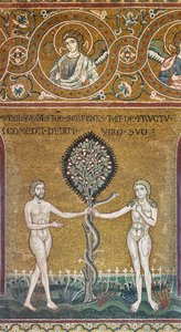 Die Erbsünde, byzantinisches Mosaik, Alttestamentlicher Zyklus-Irdisches Paradies, XII-XIII Jahrhundert von Byzantine