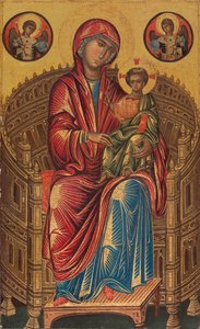 Madonna und Kind auf einem gebogenen Thron von Byzantine 13th Century
