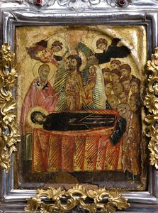 Griechisch-byzantinische Ikone der Himmelfahrt oder Entschlafung der Jungfrau, vor dem 11. Jahrhundert von Byzantine Byzantine