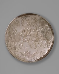 Teller mit der Schlacht von David und Goliath