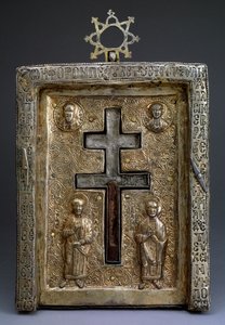 Vergoldetes Silber-Staurothek-Kreuz-Reliquiar, Byzantinisch, 12. Jahrhundert