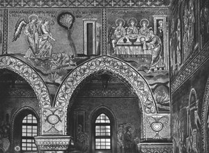 Erscheinung der drei Engel bei Abraham und die Gastfreundschaft Abrahams von Byzantine School