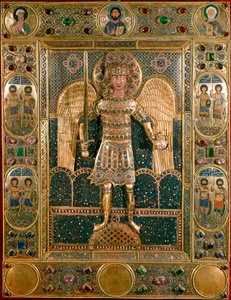 Byzantinische Kunst: Einband des Messbuchs mit Darstellung des Erzengels Michael - Goldblätter und Emaille von Byzantine School