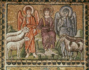 Jesus trennt die Schafe von den Böcken (Detail der Mosaiken, 6. Jahrhundert)