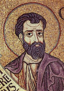 Der Prophet Hosea (8. Jahrhundert v. Chr.). Werk eines byzantinischen Meisters, Mosaik, Detail der Dekoration der Basilika San Marco in Venedig (Italien)