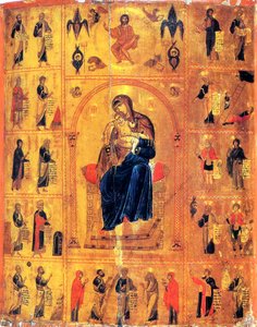 Jungfrau und Kind mit Heiligen, frühes 12. Jahrhundert von Byzantine icon.