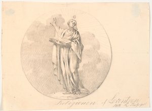 Symbol der Religion. Eine stehende Frau mit einem Buch von C.A. Lorentzen