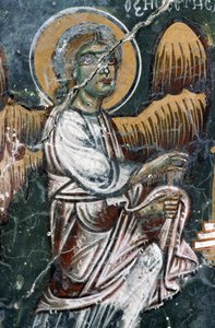 Engel, Detail des bemalten Gewölbes der Kirche Agios Georgios, Mourne, Kreta, Griechenland (Foto) von J.B. and Brown J. Rowbotham