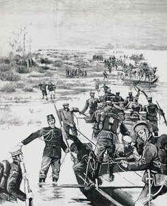 Japanische Truppen unter dem Kommando von Yamagata Aritomo überqueren den Yalu-Fluss