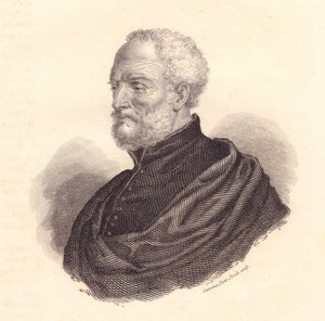 Porträt des italienischen Diplomaten und Geographen Giovanni Battista Ramusio (1485-1557), Kupferstich von J.B. and Brown J. Rowbotham