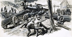 Eine Eisenbahn wurde 1873 durch den Bundesstaat Washington gebaut von C.L. Doughty
