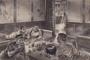 Anglo-Römer essen im Triclinium