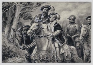 Der Lordprotektor, der Herzog von Somerset, bringt den jungen König Edward VI nach Windsor