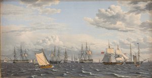 Eine russische Flotte vor Anker nahe Helsingör von Christoffer Wilhelm Eckersberg