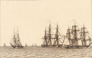 Eine Brigg segelt. Illustration zu "Linearperspectiven", Tafel IXb von Christoffer Wilhelm Eckersberg