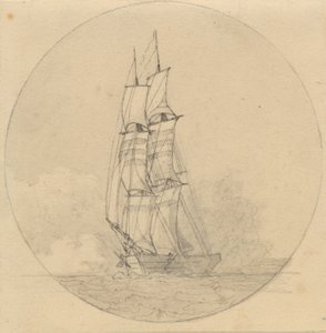 Eine Brigg unter Segeln von vorne gesehen
