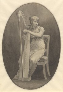 Eine Dame, die Harfe spielt