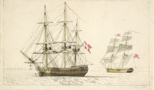 Eine dänische Fregatte vor Anker und eine englische Brigg unter Segel von Christoffer Wilhelm Eckersberg