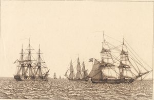 Eine Fregatte liegt vor Anker. Illustration zu "Linearperspectiven", Tafel IXb von Christoffer Wilhelm Eckersberg