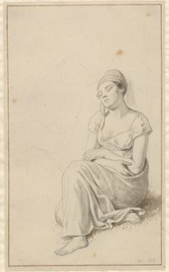 Eine Frau, die an einen Steinblock gelehnt sitzt und schläft. von Christoffer Wilhelm Eckersberg