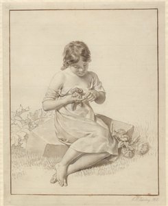 Ein kleines Mädchen, das sich an einem Rosendorn gestochen hat von Christoffer Wilhelm Eckersberg