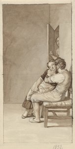 Ein Paar wird von einer Frau in einer halbgeöffneten Tür beobachtet von Christoffer Wilhelm Eckersberg