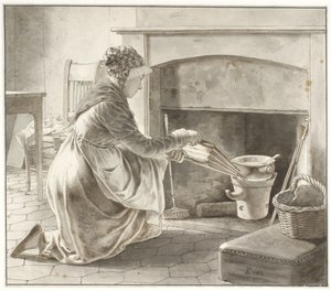 Essen wird zubereitet. Eckersbergs Gastgeberin in Paris (?) von Christoffer Wilhelm Eckersberg