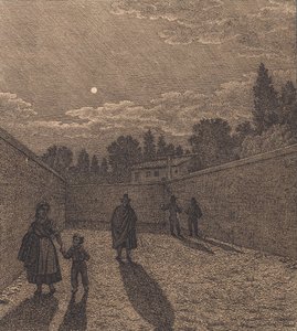 Mondschein über einer Straße. Illustration zu "Linearperspectiven", Tafel IV von Christoffer Wilhelm Eckersberg