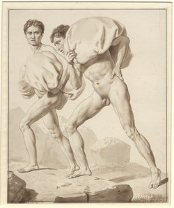 Moses teilt die Wasser und die Armee des Pharao wird verschlungen - Studie für zwei Israeliten auf Wanderung, beladen mit Gepäck von Christoffer Wilhelm Eckersberg