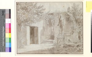 Teil vermutlich aus dem Garten des Palazzo Barberini mit römischer Antinousstatue im ägyptischen Stil, Rom