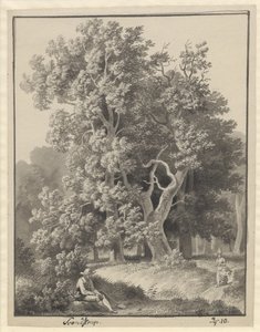 Waldpartie bei Svendstrup mit ein paar Figuren, vorne ein sitzender Mann mit einer Spaten von Christoffer Wilhelm Eckersberg
