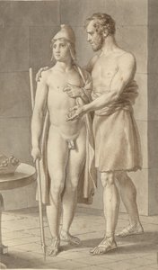 Telemachos trifft Odysseus, verkleidet als Bettler, bei dem Hirten Eumaios (Fragment)
