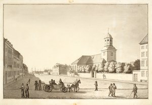 Aussicht über den Sankt Annæ Platz mit der Garnisonskirche von Christoffer Wilhelm Eckersberg