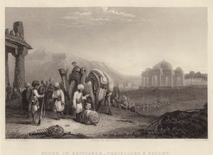 Szene in Kattiawar, Reisende und Eskorte von C. (after) Stanfield