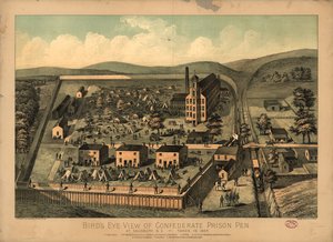 Vogelperspektive des konföderierten Gefängnishofs in Salisbury, N.C., aufgenommen 1864