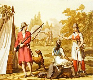 Eine Gruppe von Männern und Frauen aus den Antillen