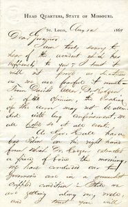 Brief unterschrieben C.C. Bailey, Hauptquartier, Staat Missouri, St. Louis, an Gouverneur [Hamilton R. Gamble], 12. August 1863