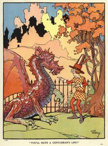 Mann, der die Zukunft eines Drachen vorhersagt (Farblithografie) von C. E. B. Bernard
