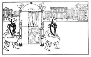 Sänfte auf der Straße, Frontispiz aus Juvenal, in 