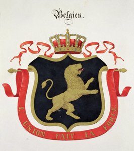 Wappen der belgischen Königsfamilie, aus einer Sammlung von Aquarellen, veröffentlicht in Deutschland, ca. 1830-33 von C. Hildebrandt