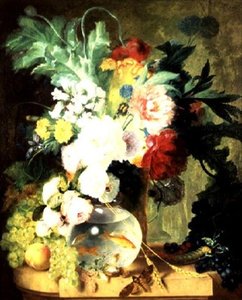 Stillleben mit Blumen und Fischglas von C. Kuipers