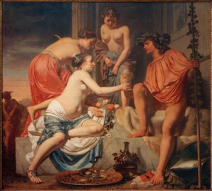 Der thronende Bacchus – Nymphen reichen Bacchus Wein und Früchte von Cesar Boetius van Everdingen
