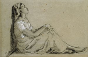 Junge schwarze Frau sitzend, 1855-57 von Camille Jacob Pissarro