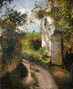 Bauer in einer Gasse bei einem Haus, Pontoise von Camille Jacob Pissarro