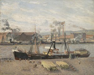 Hafen von Rouen, Entladen von Holz von Camille Jacob Pissarro